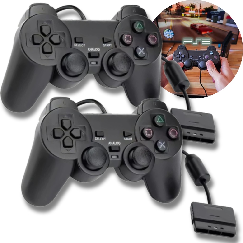 Kit 2 Controle Ps2 Compatível Joystick Analógico Com Vibração | Shopee ...