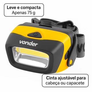 Lanterna de Cabeça Led 3 Modos Luz Cob 120 Lúmens Vonder