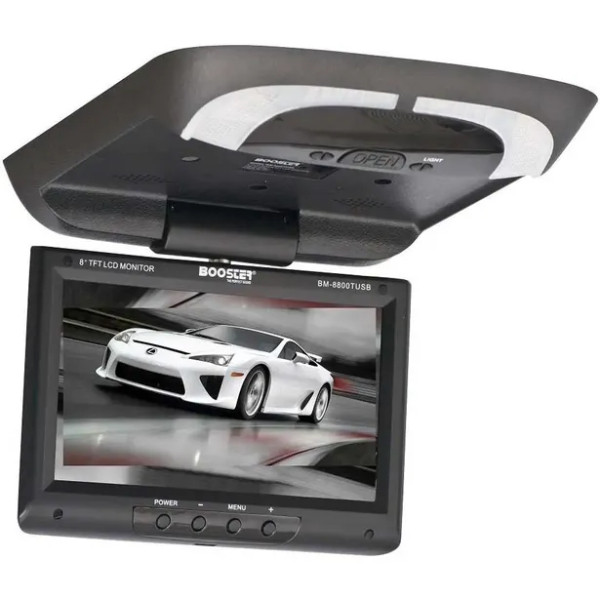 Tela de Teto Automotivo Booster BM-8800TUSB / 8.0" / Monitor Giratorio Com Alto Falante / USB / SD / IR - Black