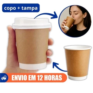 20un - Copo Térmico Com Tampa De Papel Kraft 350ml