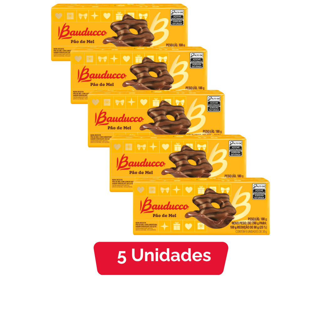 KIT PÃO DE MEL BAUDUCCO 180G - 5 UNIDADES