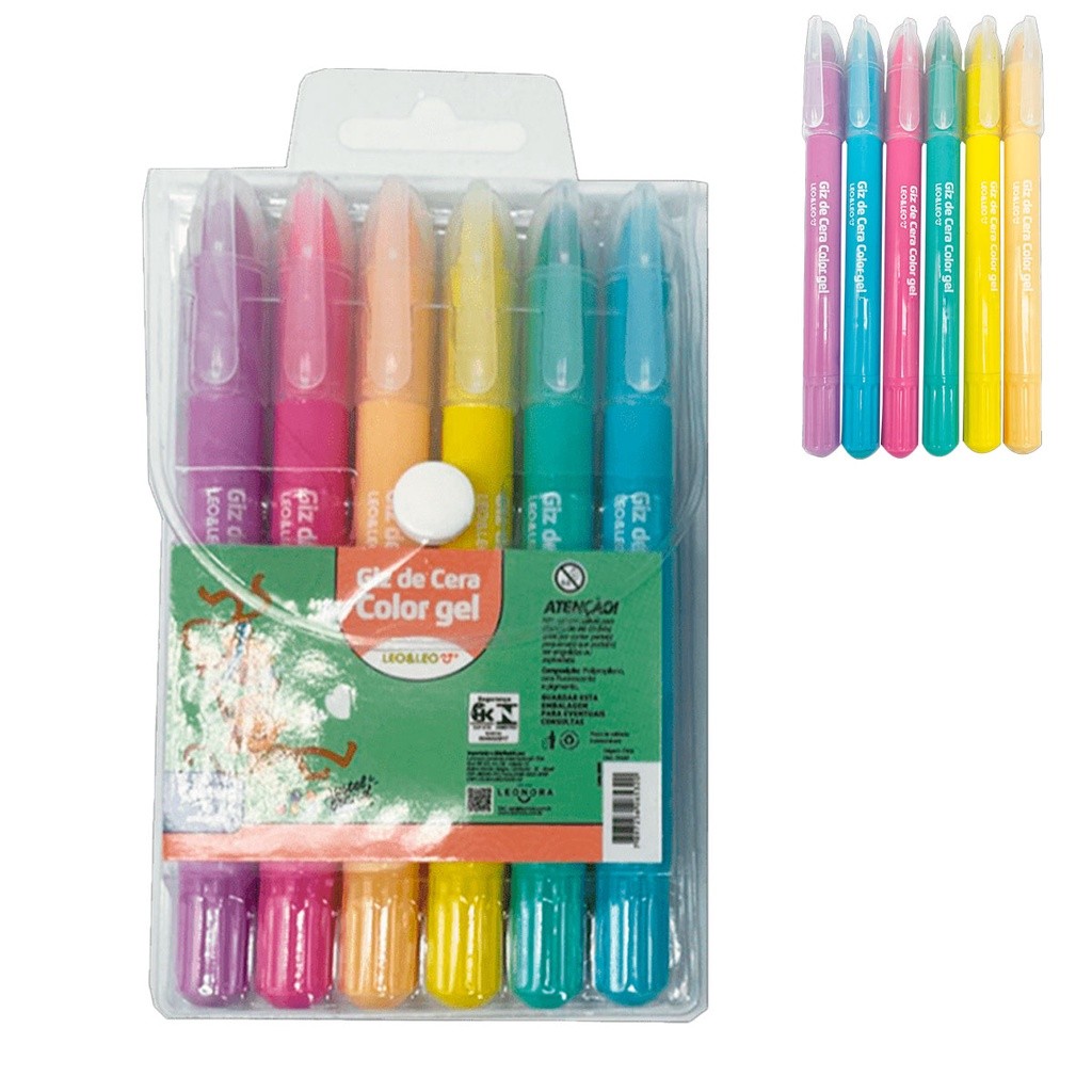 Giz Color Gel Retrátil 6 Cores Pastéis Giz de Cera Escolar Para ...