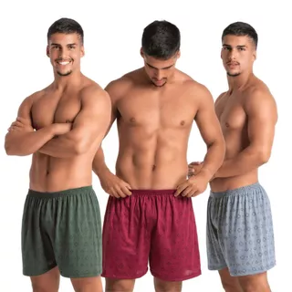 Kit 3 Short Samba Canção Cueca Pijama Confortável Malha Estampado Moda Íntima Masculina em Oferta na Shopee