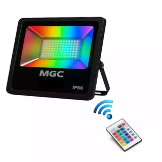 Kit Refletor Led 50w Holofote A Prova Dágua RGB Carcaça Preto 110V/220V (Bivolt) Com Controle Remoto