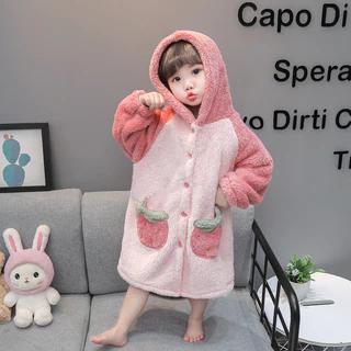 Roupão De Flanela Com Estampa De Morango Para Meninas Inverno Quente Coral Velo Infantil Pijama Loungew em Oferta na Shopee