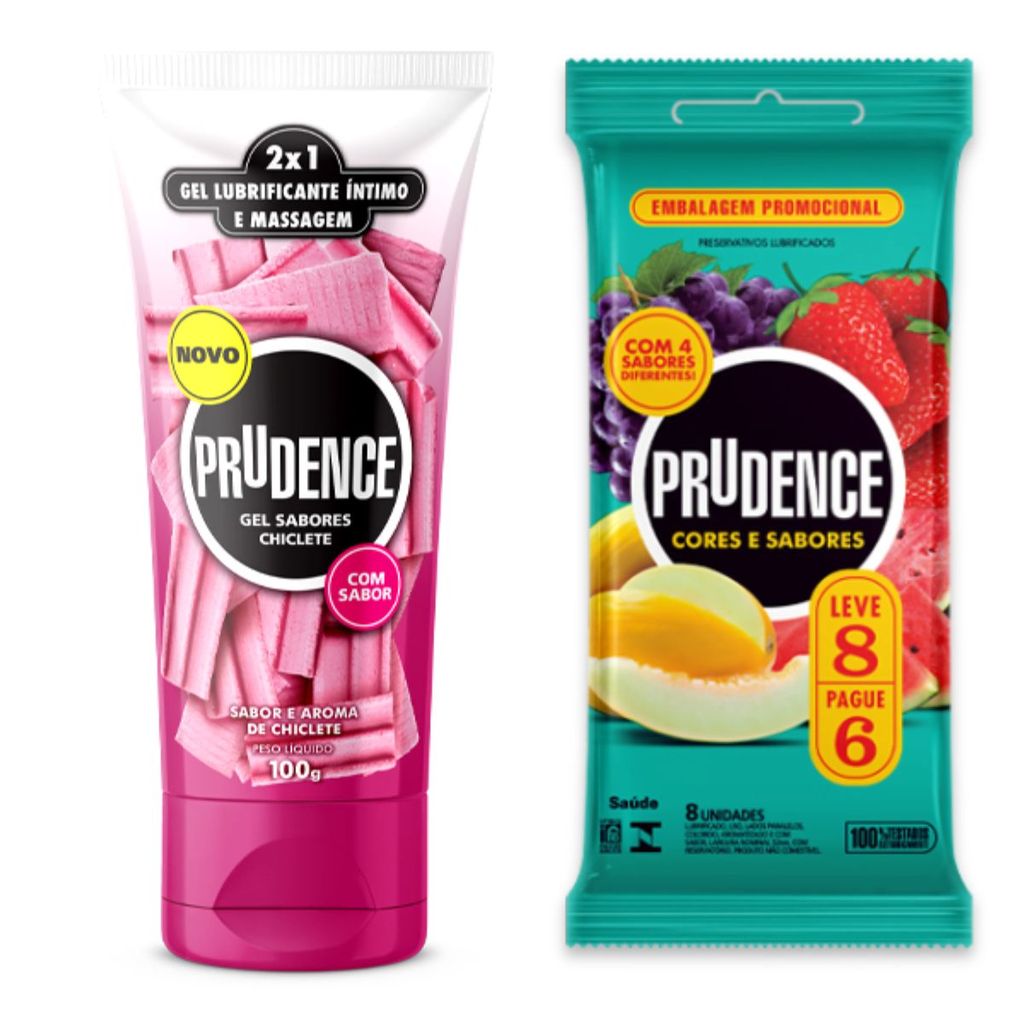 Kit Prudence Gel Lubrificante Íntimo Sabor Chiclete 100g + 8un ...