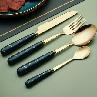 Kit 24 peças Talheres Colher Garfo Faca aço inoxidável de luxo  (Sem Suporte) Para Casa e Catering de Hotel — foto 6 — Achou Levou Brasil