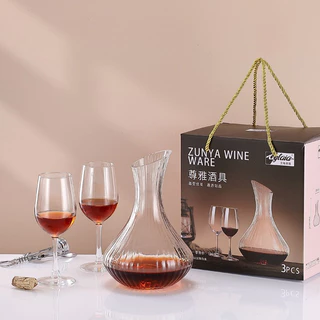 Jogo De 2 Taças Com Decanter Canelado Vidro Transparente Vinho 1.7l + 315ml ref: JSG-05