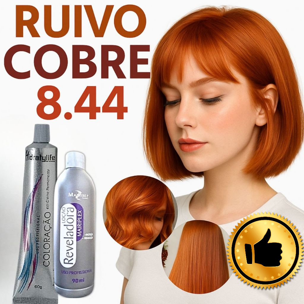 Tinta Ruiva Tom 8.44 Louro Claro Cobre Intenso com Ox 90ml