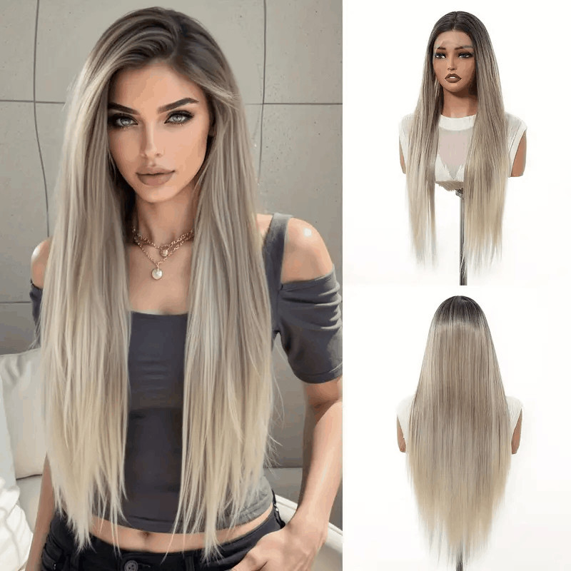 Peruca Lace Fronte 13x6 Repartição Livre Lisa 75cm Fibra Bio Humano Top Hair