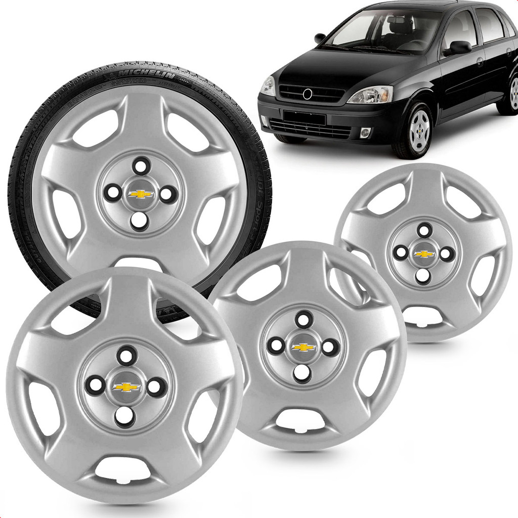 Kit 4 Calotas Modelo Corsa Hatch Sedan 2004 Cubo Baixo Aro 14 Prata ...