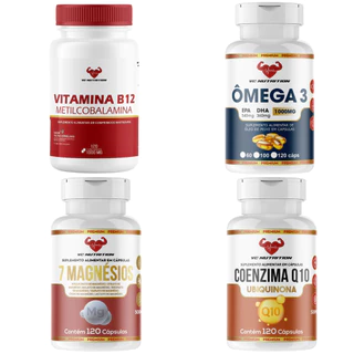 B12 Metilcobalamina 1000mg + CoQ10 + Ômega 3 +7 Magnésios 4x 120 cáps, B12 sublingual, energia e disposição