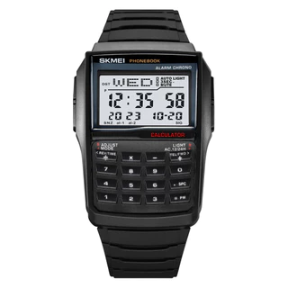 Skmei [Marca de Relógio Eletrônico] Relógio Retro Multifuncional Moderno Calculadora Número de Telefone Livro Relógio El