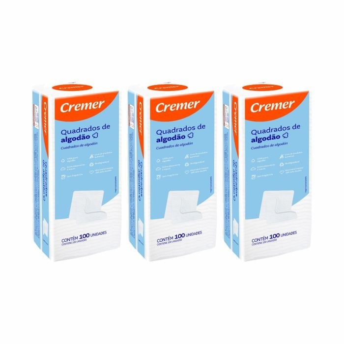 KIT 300 Quadradinho de Algodão Sem Perfume Cremer