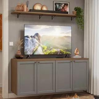 Rack para TV até 70 Polegadas + Prateleiras 160cm Rustic/Cinza Vik Madesa 05 em Oferta na Shopee