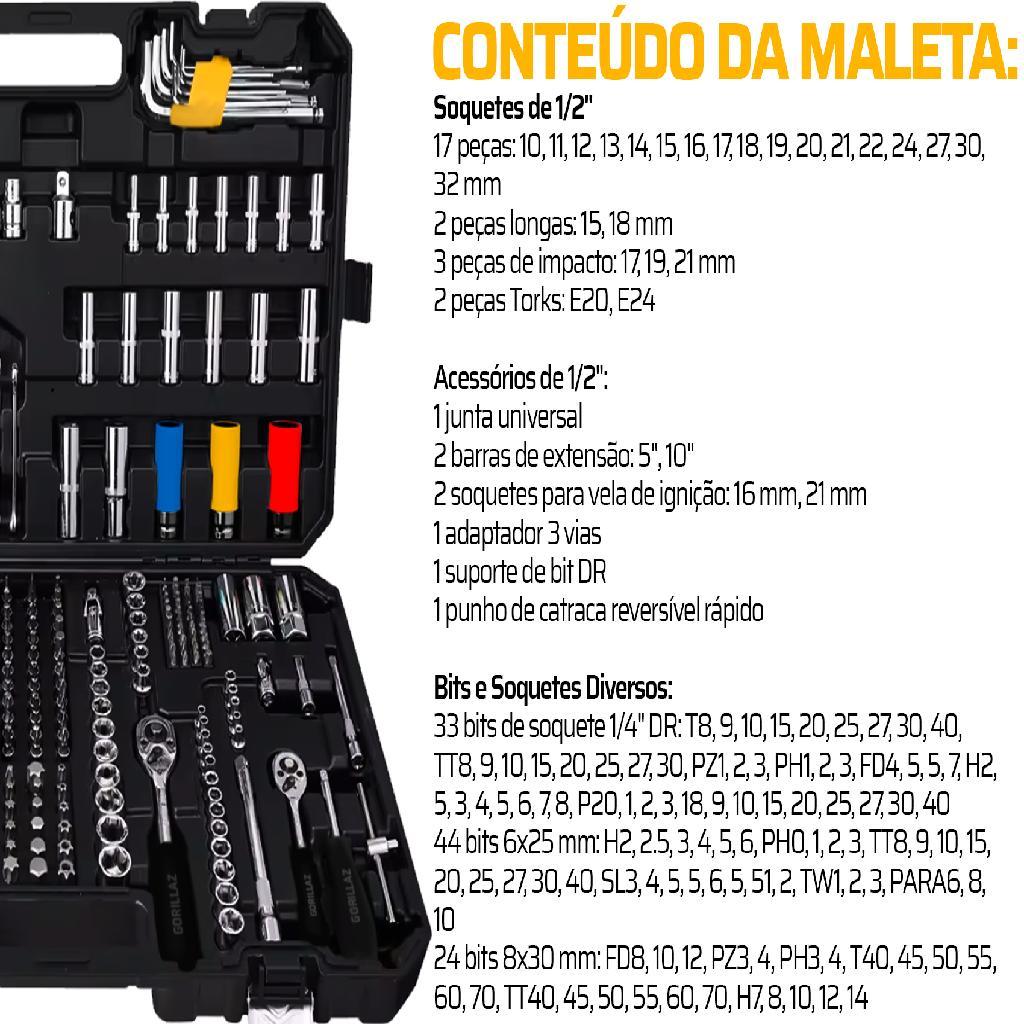 Kit Jogo De 222 Peças Oficina Maleta Ferramentas De Aço Cromo