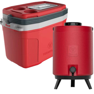 Kit Praia com Caixa Cooler Térmica 20 L Vermelho Termolar e Garrafa Botijão 12 L Vermelho Torneira em Oferta na Shopee