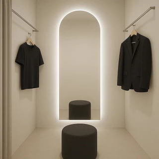 Espelho Oval Base Reta LED Indireto Luxo - Banheiro, Sala, Penteadeira | Vários Tamanhos | Iluminação Premium