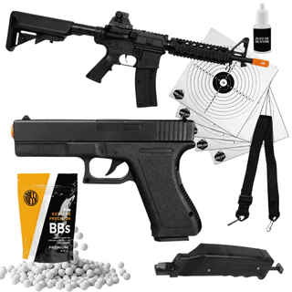 Airsoft Kit 2 Armas VG M4A1-CQB + Pistola + Carregador Rápido Rossi + Manutenção e Bandoleira