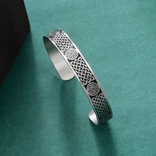 Pulseira de Nó Celta e Totem Viking para Homens, Mitologia Nórdica, Cor Prata, Pulseiras Redondas de Aço Inoxidável