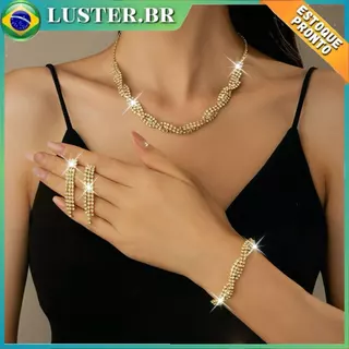 Kit Jóias de Noiva Luxuosas ，Colar, Brincos e Pulseira Perfeitos para Casamento