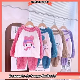 Kuromi Crianças Pijamas 2025 Outono Inverno Adolescente Menina Dos Desenhos Animados Cor Contraste Manga Longa Calças Te em Oferta na Shopee