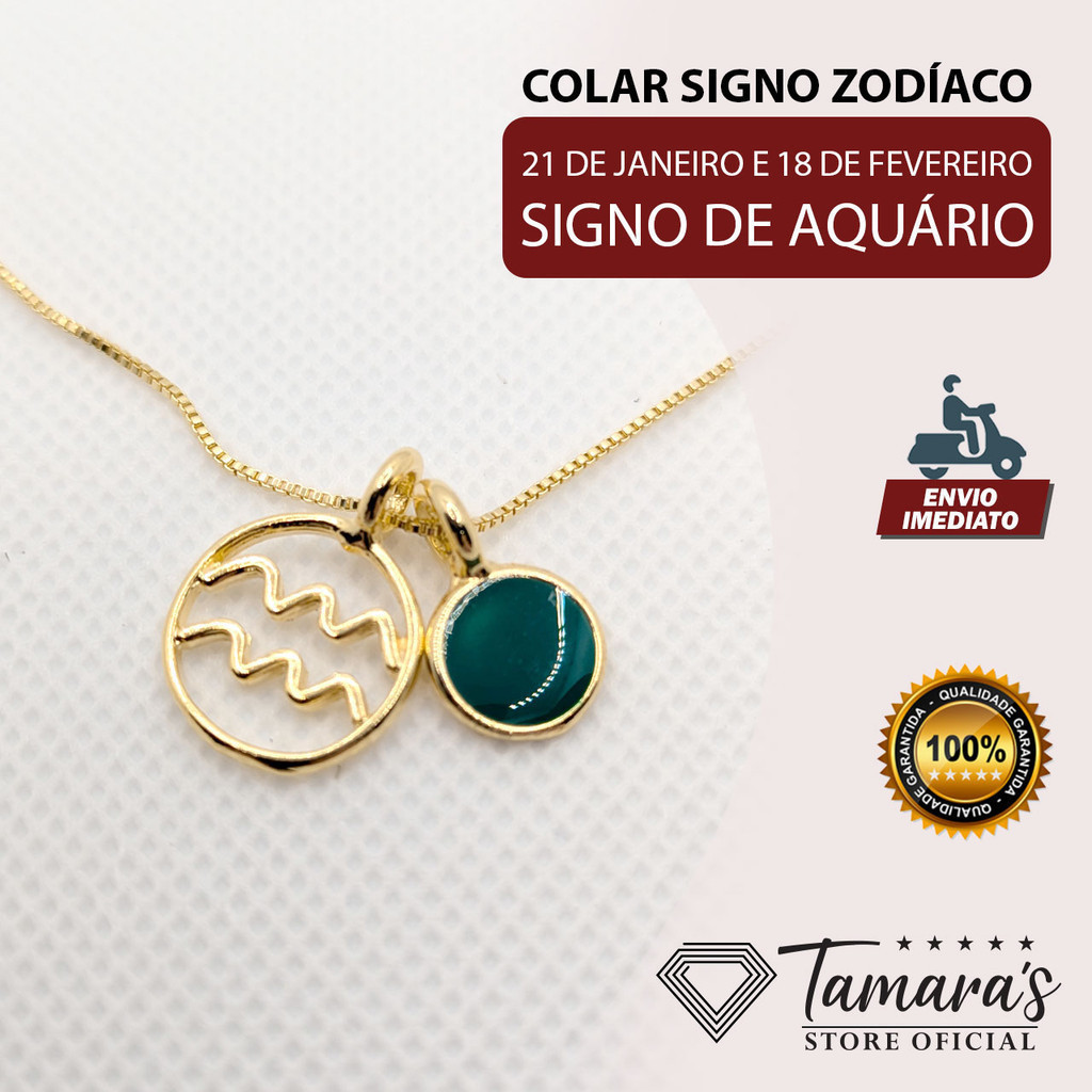 Colar Signo Aquário Folhado Ouro 18k Cor Verde | Shopee Brasil