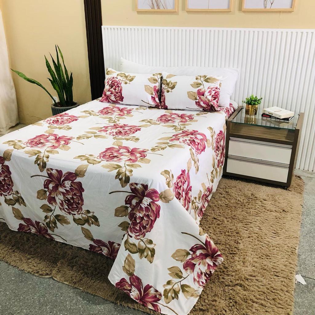 Lençol Queen 500 Fios Percal Toque Algodão + 2 Fronhas 50x70 | Cobre Leito Luxo Sem Elástico