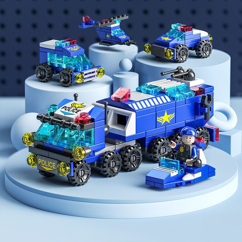 MOC Blocos de Construção Montados Série de Polícia Militar Meninos Brinquedos Educativos Crianças Cidade Carro de Políci