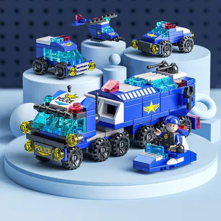 MOC Blocos de Construção Montados Série de Polícia Militar Meninos Brinquedos Educativos Crianças Cidade Carro de Políci