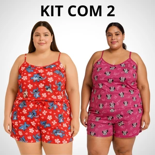 Baby Doll Feminino Plus Size Microfibra | Kit 2 Conjuntos | Moda Noite G1 G2 G3 em Oferta na Shopee
