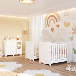 Quarto Bebê Gêmeos 2 Berços Americano Ben Cômoda 1 Porta Uli 100%MDF em Oferta na Shopee