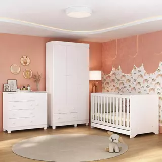 Quarto de Bebê Completo com Berço Americano 3 em 1 p/Colchão 130x70cm Allegra Multimóveis MP4590 em Oferta na Shopee