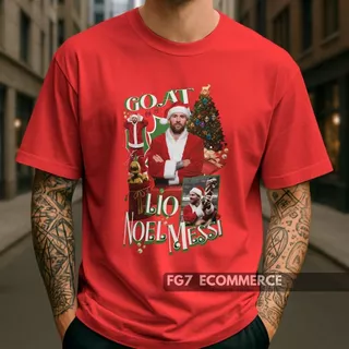 Camiseta Unissex Lionel Papai Noel Messi Zueira Goat Jogador Futebol Natal Christimas Engraçada