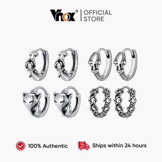 Vnox Punk Vintage Hoop Earring for Men Boy,Fox Rose Geometry Zircon Daily Fashion Small Earrings Stainless Steel