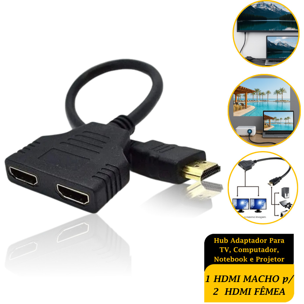 Hub Adaptador Hdmi Switch HDTV 2x1 Com 2 Portas 1080p Full HD Cabo ...