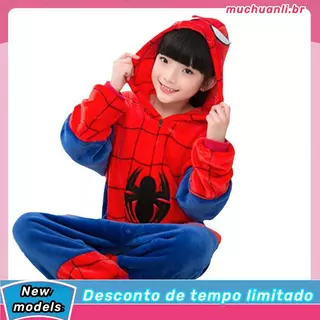 Meninos Homem Aranha Pijama Vermelho Flanela Pijamas Fatos De Moda Kids Cartoon Cosplay Roupa De Inverno Capuz em Oferta na Shopee