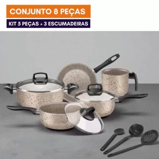 Cunjunto de Panelas Antiaderente Jogo com 8 Peças Caçarola Panela Frigideira Premium Teflon 5 Camadas com Tampa de Vidro em Oferta na Shopee