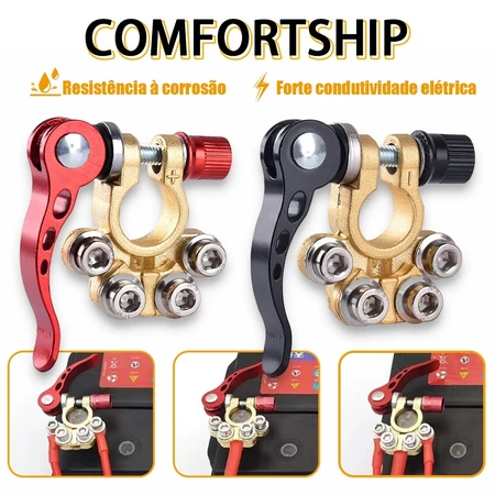Terminais de bateria 1 Par, estudo versátil, Car Battery Terminal Connectors, 4 Way Quick Release Disconne
