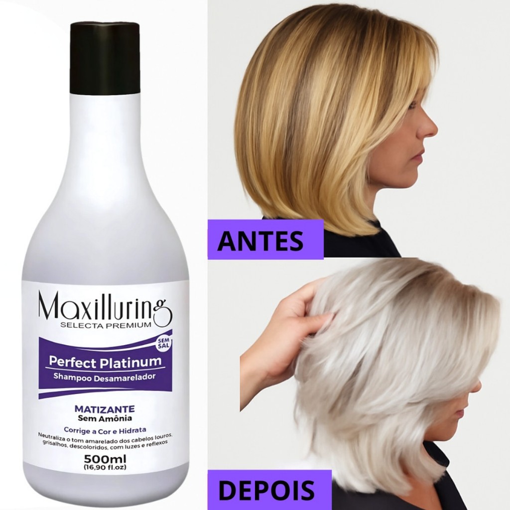 Kit 2 Shampoo Desamarelador Roxo Matizador Matizante Maxilluring 500ml ...