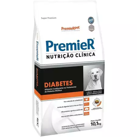 Imagem do produto Ração para cães adultos porte médio e grande Premier Nutrição Clínica Diabetes - 10,1kg no catálogo Master Pet