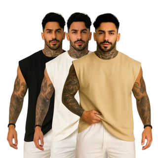 Kit 3 Camisetas Regata Lisa Oversized Camisa Streetwear Masculina