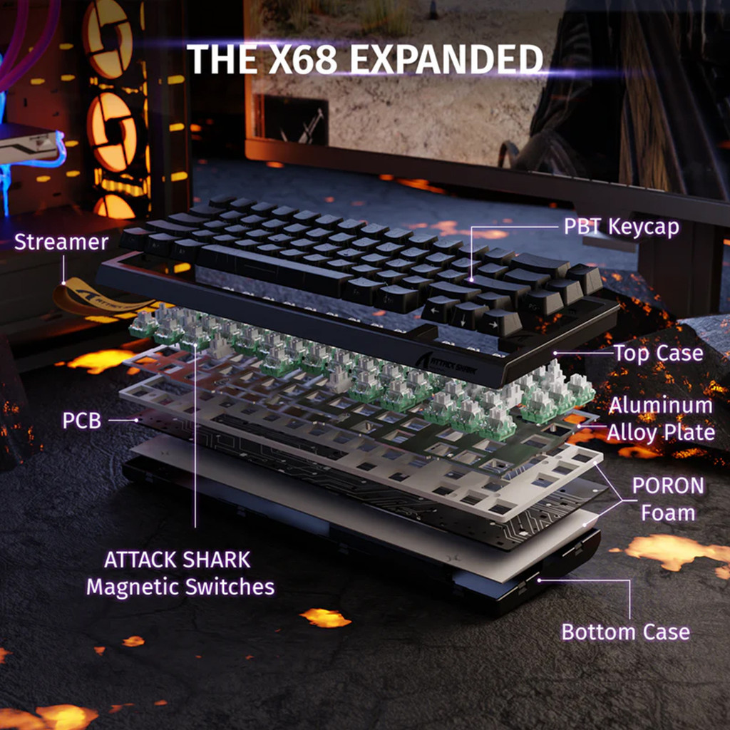 Teclado Gamer Mecânico Switch Magnético Attack Shark 8000hz Com