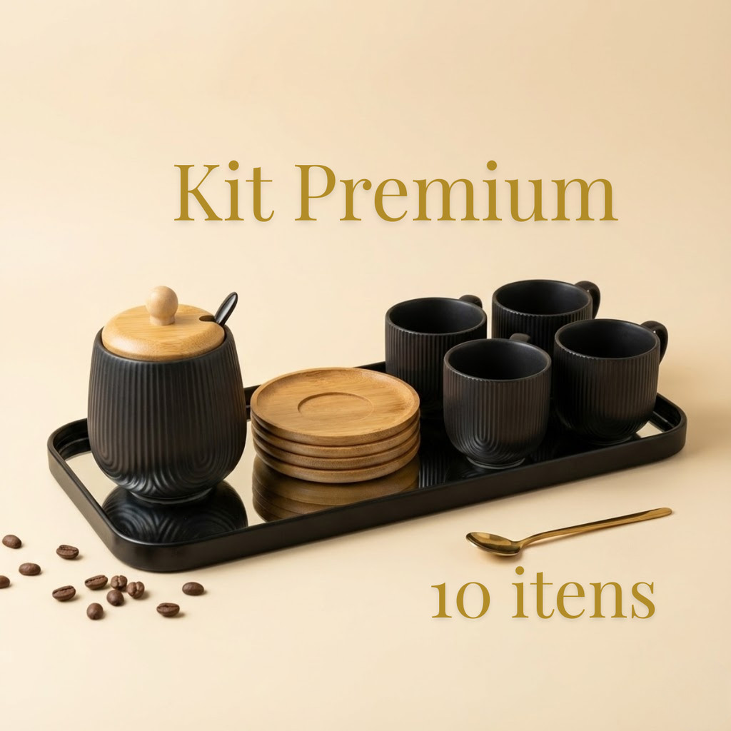 Kit Cantinho Café Premium Elegante Bandeja Espelhada Xícaras