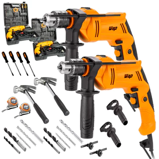 Kit 2 Parafusadeiras e Furadeiras de Impacto WAP WF 700K13 700W Maletas com Acessórios em Oferta na Shopee