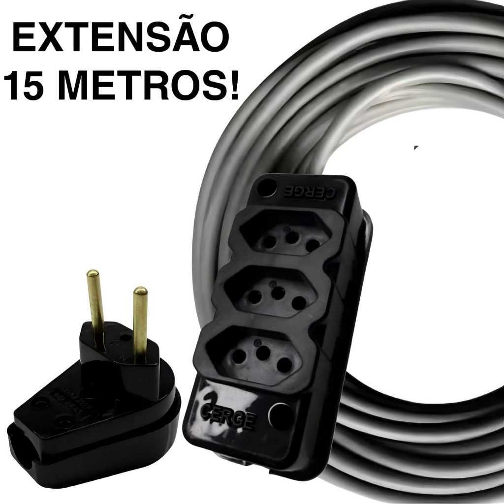 Extensão De 15 Metros Com 3 Entradas elétrica Bivolt 250V | Shopee Brasil