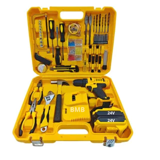 Kit Ferramentas com Parafusadeira 24V – Furadeira Sem Fio, Maleta Completa, Jogo de Bits, Chaves, Alicates e Brocas em Oferta na Shopee