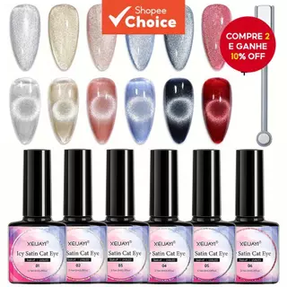 Conjunto de 7 esmaltes gel magnético em 6 cores, 8ml, ideal para manicure e nail art, com palito magnético. em Oferta na Shopee
