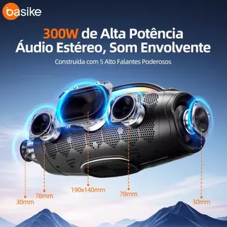 Caixa de Som Bluetooth Basike Ba-RAD181 300 W RMS Bateria 30000 mAh TWS IPX6 e Luzes RGB em Oferta na Shopee
