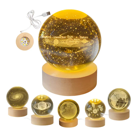 Luminária Decorativa Globo De LED Bola De Cristal Colorido 3D 6cm Com USB Enfeite Universo Lua
